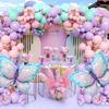 Purple Butterfly Balloon Set, Butterfly Aluminum Film and Macaron Latex Balloon for Graduation Ceremony Birthday
