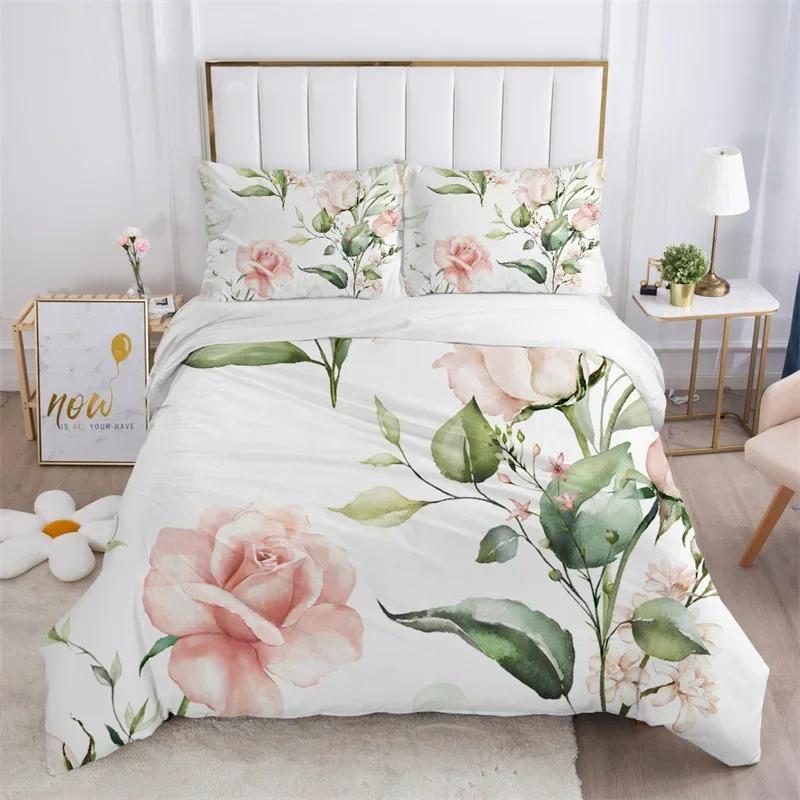 Комплект постельного белья Rustic Flower White из микрофибры с изображением листьев деревьев и цветов, комплект пододеяльников с 3D-принтом и наволочками, декор комнаты