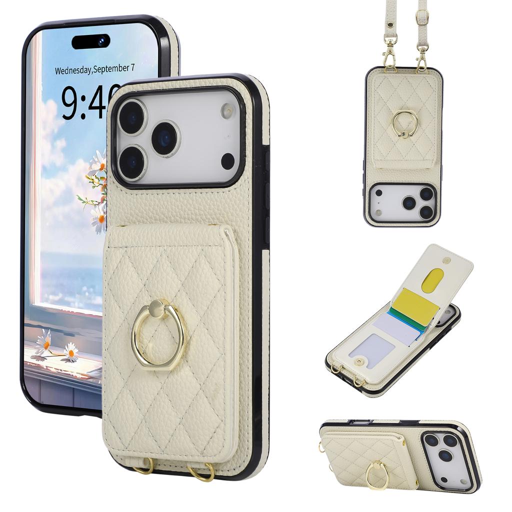 Кошелек-чехол на шею с кольцом-держателем и слотами для карт для iPhone 17 Pro Max 16 Plus 15 14 13 12 11 с длинным ремешком