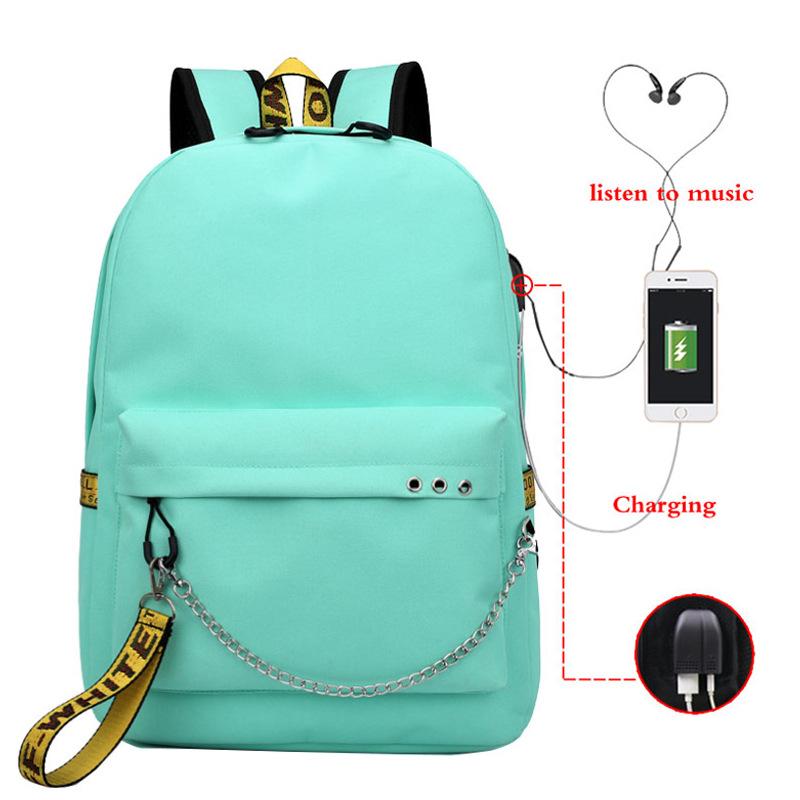 Blank Backpack USB Chain Webbing Bag Casual Student Schoolbag Heat Transfer Solid Color Backpack Support Making