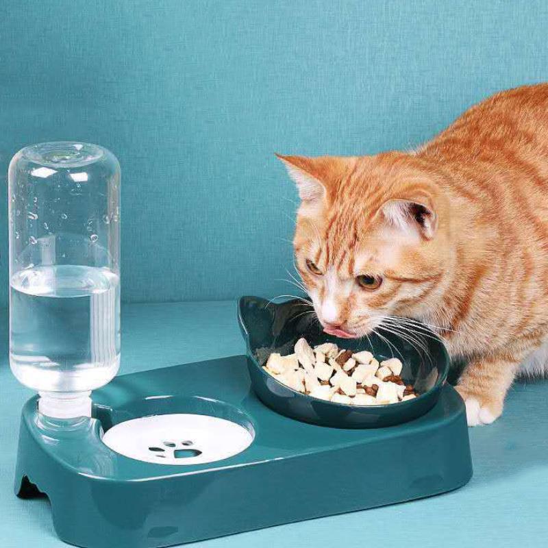 Pet Dog Bowl Automatic Feeder Cat Food Bowl with Water Fountain Bowl Drinking Raised Stand Dish Bowls Cat Food and Water