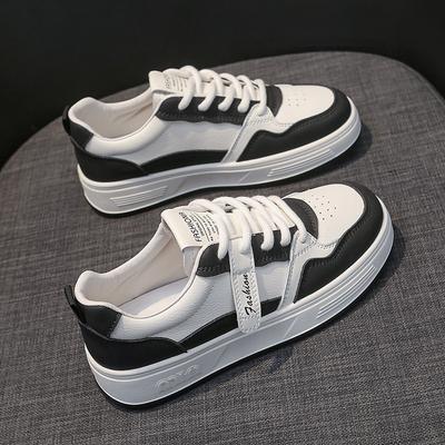 Кожаные маленькие белые туфли женские весенние новые универсальные спортивные и повседневные на платформе черно-белые туфли-панды