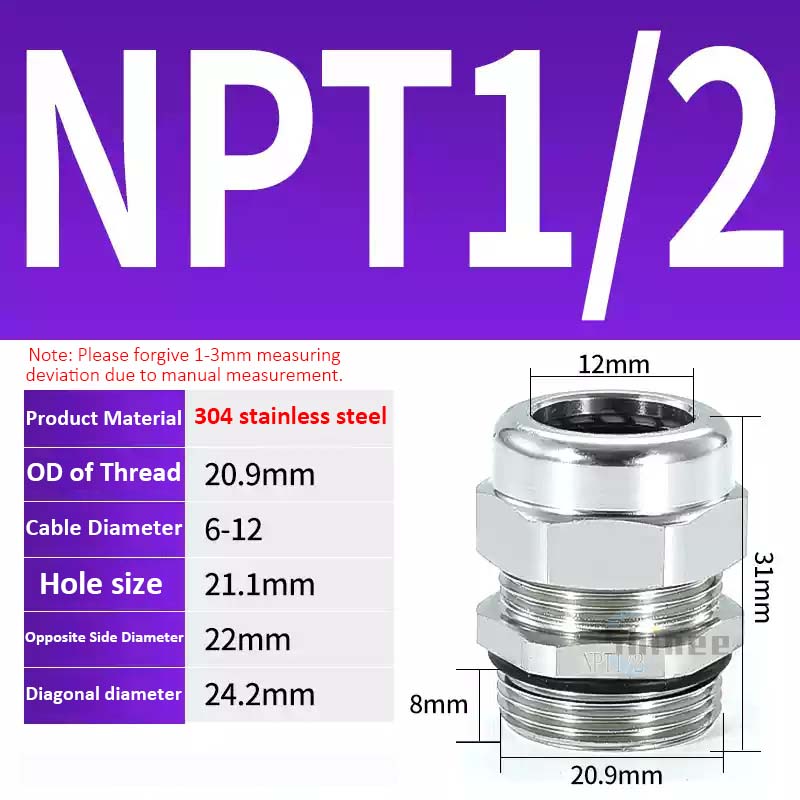 1 шт. Водонепроницаемый кабельный ввод 304 Нержавеющая сталь IP68 NPT BSP 1/8 1/4 3/8 1/2 3/4" 1" Наружная резьба Фиксация кабеля Уплотнительное соединение