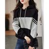Осенне-зимний полосатый худи пэчворк для женщин в корейском стиле, свободный, в западном стиле, повседневный пуловер