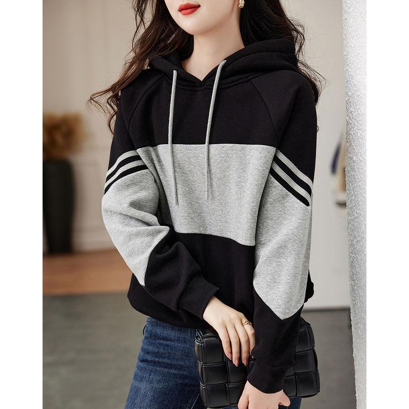 Осенне-зимний полосатый худи пэчворк для женщин в корейском стиле, свободный, в западном стиле, повседневный пуловер