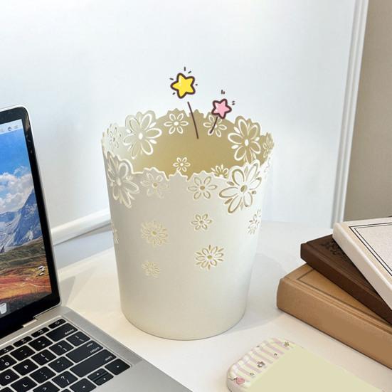 Туалетный столик Цветочная корзина для мусора Ажурные цветочные узоры Мусорное ведро Маленькое настольное мусорное ведро для ванной комнаты офиса спальни домашнего декора