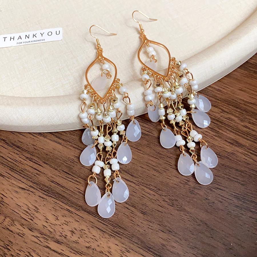 Acrylic rice beads, water drop ear hooks, bohemian holiday style earrings, new ethnic style fashion earrings, women's