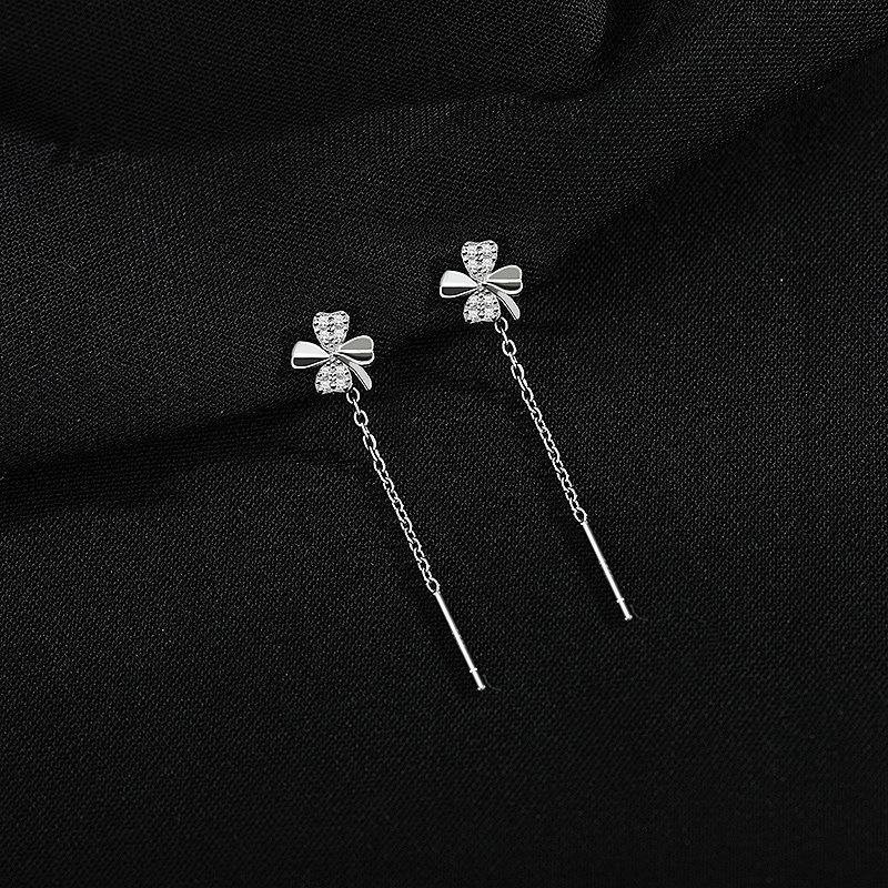 Четырехлистный клевер Earline Temperament Flash Diamond Lucky Grass серьги простые круглые, показывающие тонкое длинное бахромчатое звено цепочка для ушей