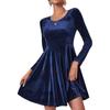 Autumn and Winter Women's Long Sleeve Round Neck Swing Velvet Dress