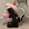 Fashion Women Platform Boots Black Leather Wedges Shoes Punk Long Boots 2024 New Chunky Super High Heels Knee High Boots Comfort Booties