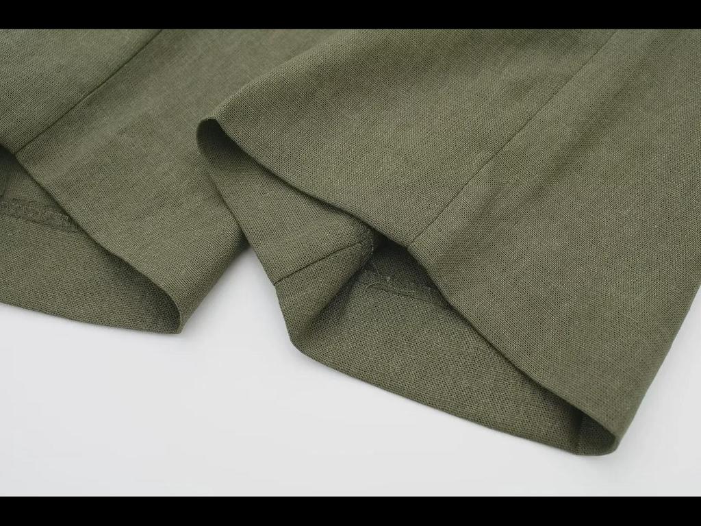 Летние 2024 г. Женские прямые брюки в европейском и американском стиле из льняной смеси с высокой талией в стиле ретро