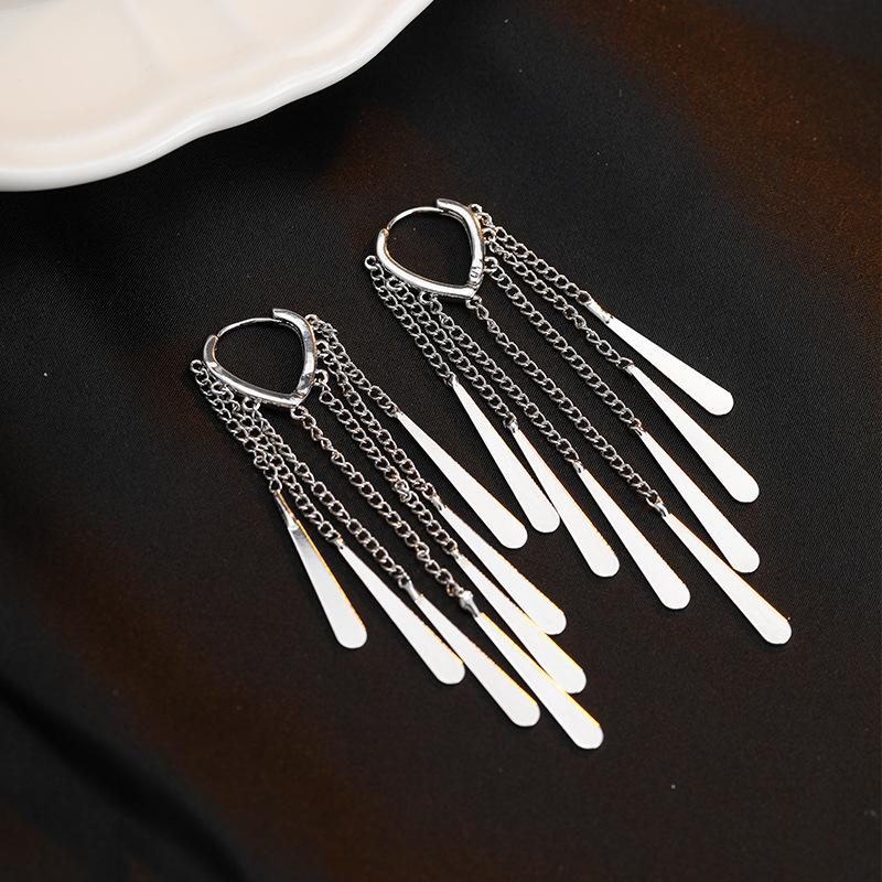 Cold wind exaggerated water drop long fringed earrings, high-end design showing face thin earrings earrings
