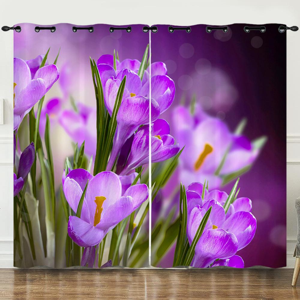 Штора Цветок Фиолетовый Лавандовый Цветок 3D Цифровая Печать Затемняющая Штора На Люверсах