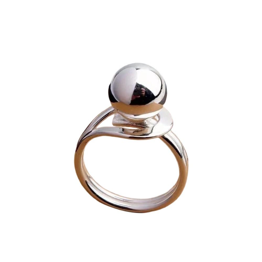 Trendy Silver Ball Ring for Women Minimalist Thick Band Luxury Statement Jewelry Unique Design Fashion Accessory