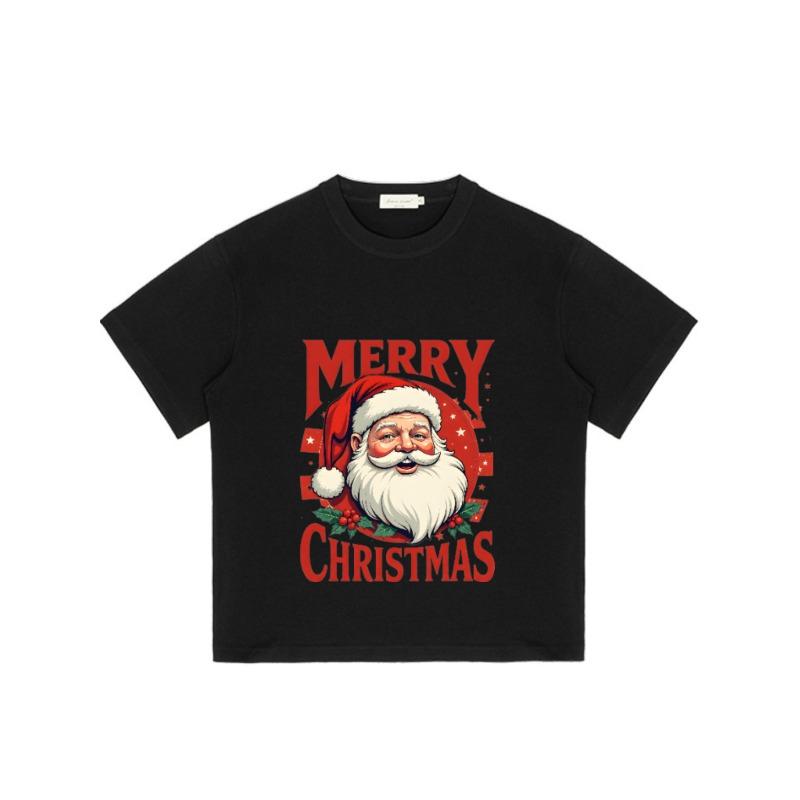 Счастливого Рождества Футболка с принтом Санта-Клауса Черная Праздничная Вечеринка Повседневная Одежда Мужской Летний Топ