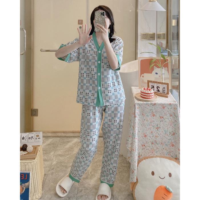 «Женский пижамный комплект с V-образным вырезом и короткими рукавами — хлопок, одежда для дома и отдыха»