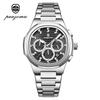 Men Chronograph Quartz Watches Stainless Steel Case Strap Wrist Watch Luminous Dial Waterproof