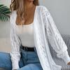 Ранняя осень Повседневный Ажурный Кардиган-свитер с рукавами-фонариками Пальто средней длины Женская одежда
