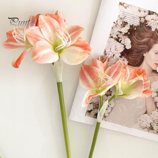 Artificial Flower 22" Real Touch Amaryllis Bouquet Long Stem Fake Silk with High Simulation 2 Full Blooms And 1 Bud for Home Office Vase Floral