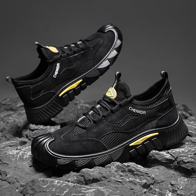 2025 мужская обувь весна новая сетчатая дышащая повседневная рабочая обувь модная универсальная обувь для строительства грязеотталкивающая сетчатая обувь