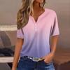 Women's Fashion Casual Vintage Gradient V-Neck Short Sleeve Decorative Button T-Shirt Top