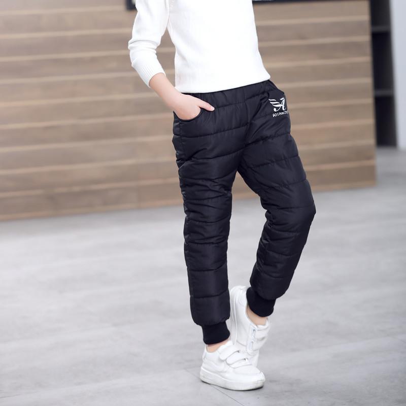 Зимние бархатные детские брюки с высокой талией, штаны с подкладкой на лыжном пуху, теплые утепленные пуховые штаны для мальчиков и девочек