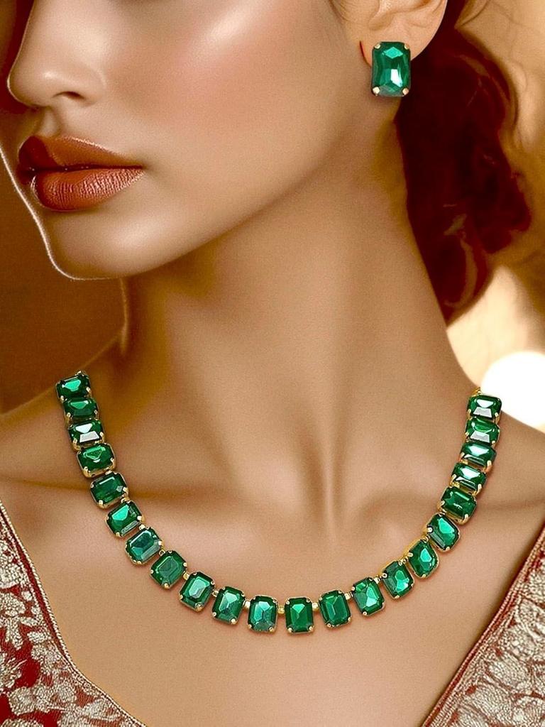 Women Stylish Emerald Necklace Set with Earrings | Latest Fancy Jewelery Set Design for Women & Girls