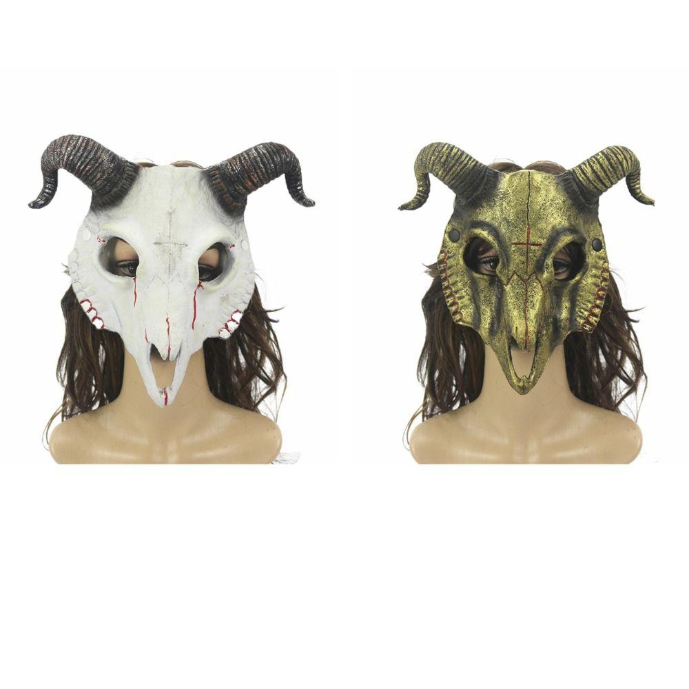 Antelope Halloween Bloody Skull Mask PU Leather Goat Horn Mask Creative Halloween Mask  Women Men
