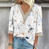 Women's Shirt Blouse Casual Loose Shirts  3/4 Sleeve Lace Print  V Neck Tops Print  Tops T-shirts Tee