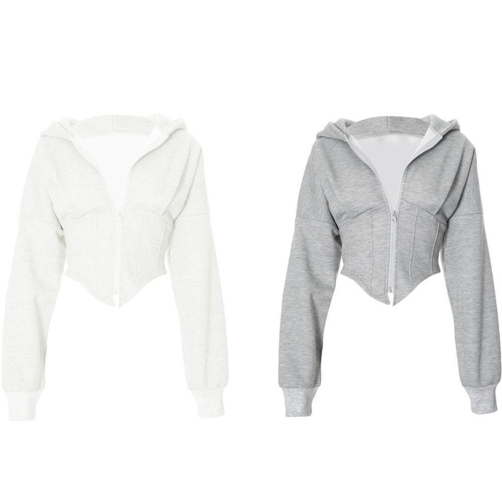 Solid Color Hoodies Women V Shape Long Sleeve Hooded Coat Soft Streetwear Cardigan  Spring