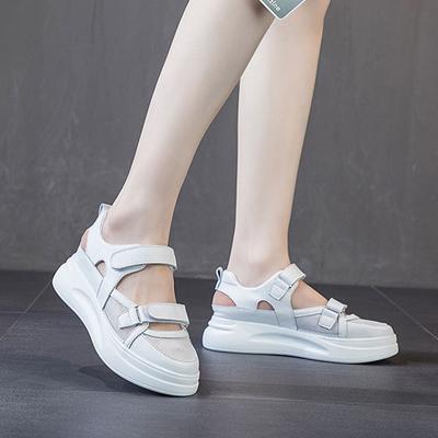 Кожаные женские спортивные сандалии, летняя мода, повседневная спортивная обувь Baotou, сетчатые повседневные женские сандалии с толстой подошвой, размер 34-39