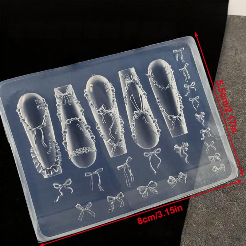 Форма 3D акриловая бант, цепочка из бусин, лента, украшения для нейл-арта, DIY дизайн, силиконовая форма для нейл-арта, шаблон для нейл-шармов