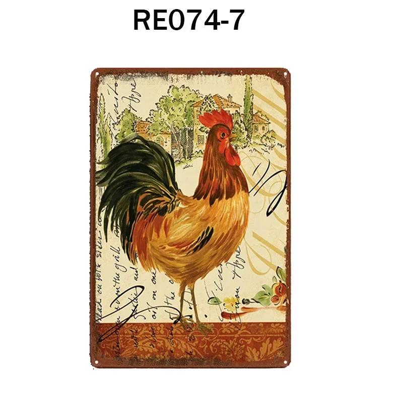 Happy-Hens Свежие яйца Металлическая жесть Плакат Куры Ферма Магазин Плакат Винтаж Ресторан Настенный декор Ретро таблички Знаки 20*30 см