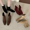2025 Autumn and Winter New Small Square Martin Boots Versatile Thick Heel Simple Velvet Thin Boots Women's Suede French