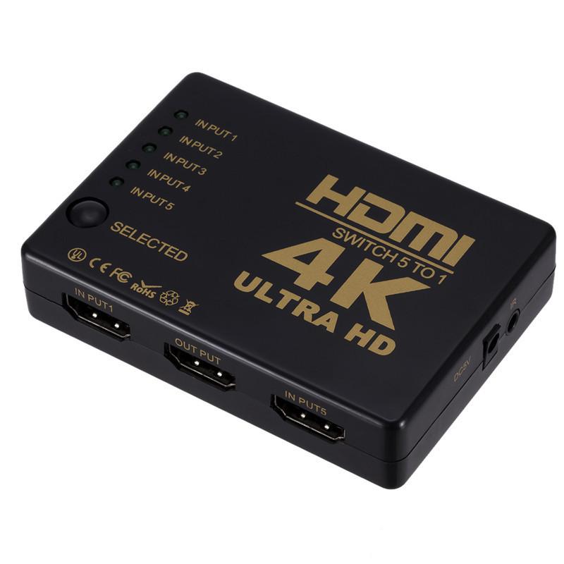 4K HDMI Switch 5 In 1 Out Video Selector with Remote Control, HDMI Splitter Box Support 1080P HD for TV, Monitor, Gaming Consoles