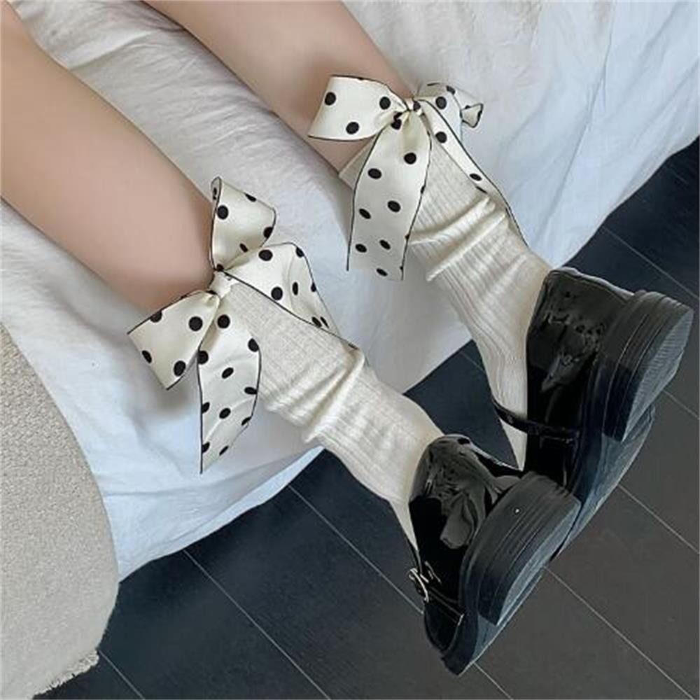 Breathable Ballet Socks Harajuku Street Bow Dots Socks New Lolita Socks  Spring Summer