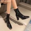 Женские кожаные ботильоны с квадратным носком, элегантные туфли на высоком каблуке, женская мода 2025 года, зимние новые туфли-лодочки, мотоциклетные ботинки Mujer Botas