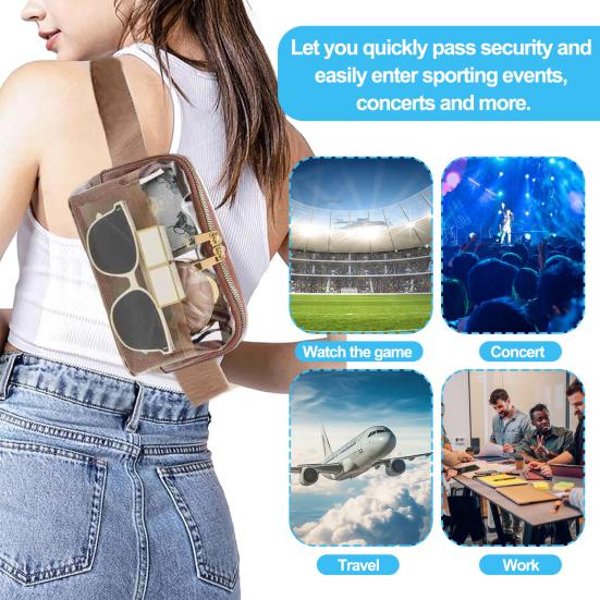 Belt Bag Large Capacity Water-Resistant Zipper Closure Stadium Approved Transparent Waist Bag