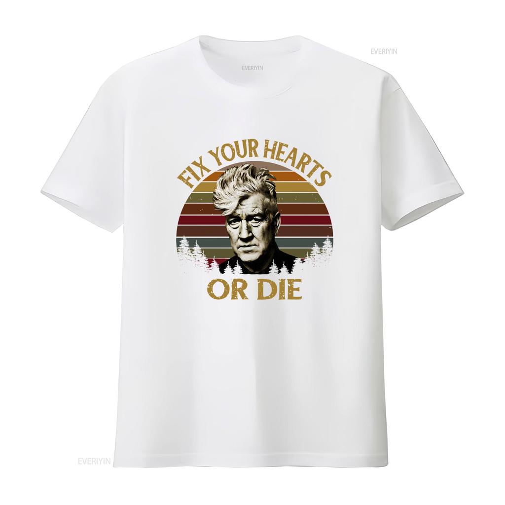 Retro David Lynch Fix Your Hearts Or Die Vintage T Shirt for Twin Peaks Fans vintage Washed homme Breathable