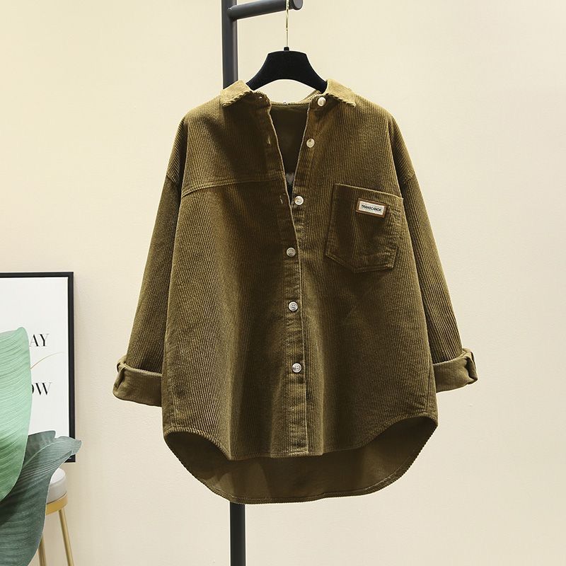 Осень и Зима Новая Толстая Вельветовая Рубашка с Длинным Рукавом Женская Корейская Версия Свободная Повседневная Длинная Рубашка-Кардиган.