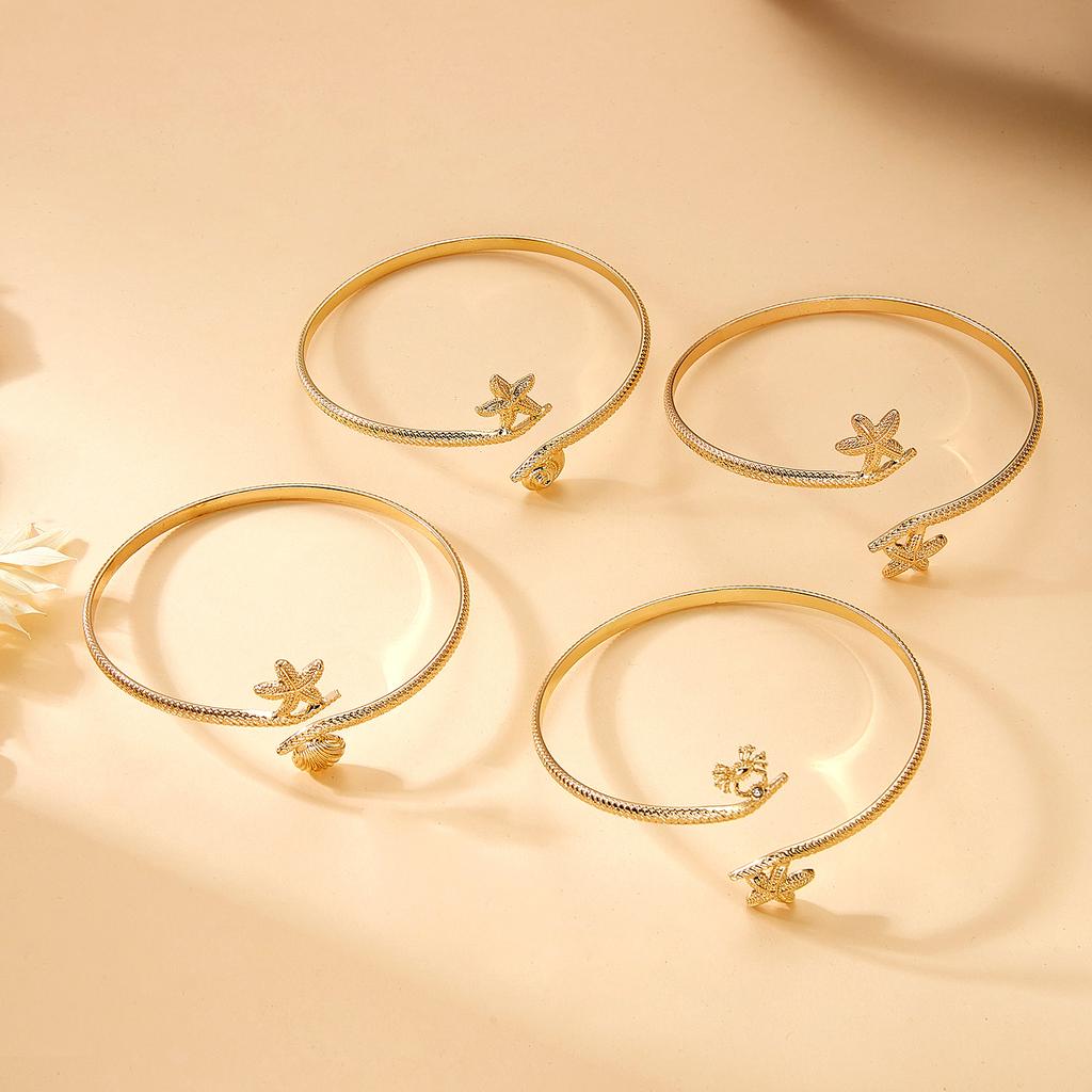 Textured Gold Color Starfish Upper Arm Cuff Bracelet for Women Vintage Punk Conch Crab Open Bracelet Summer Aesthetics Jewelry