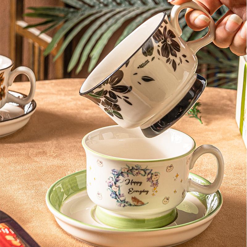 High-Value Retro Coffee Cup And Saucer Set, Home Breakfast Cup, Afternoon Teacup, Latte, Water Cup, Souvenir