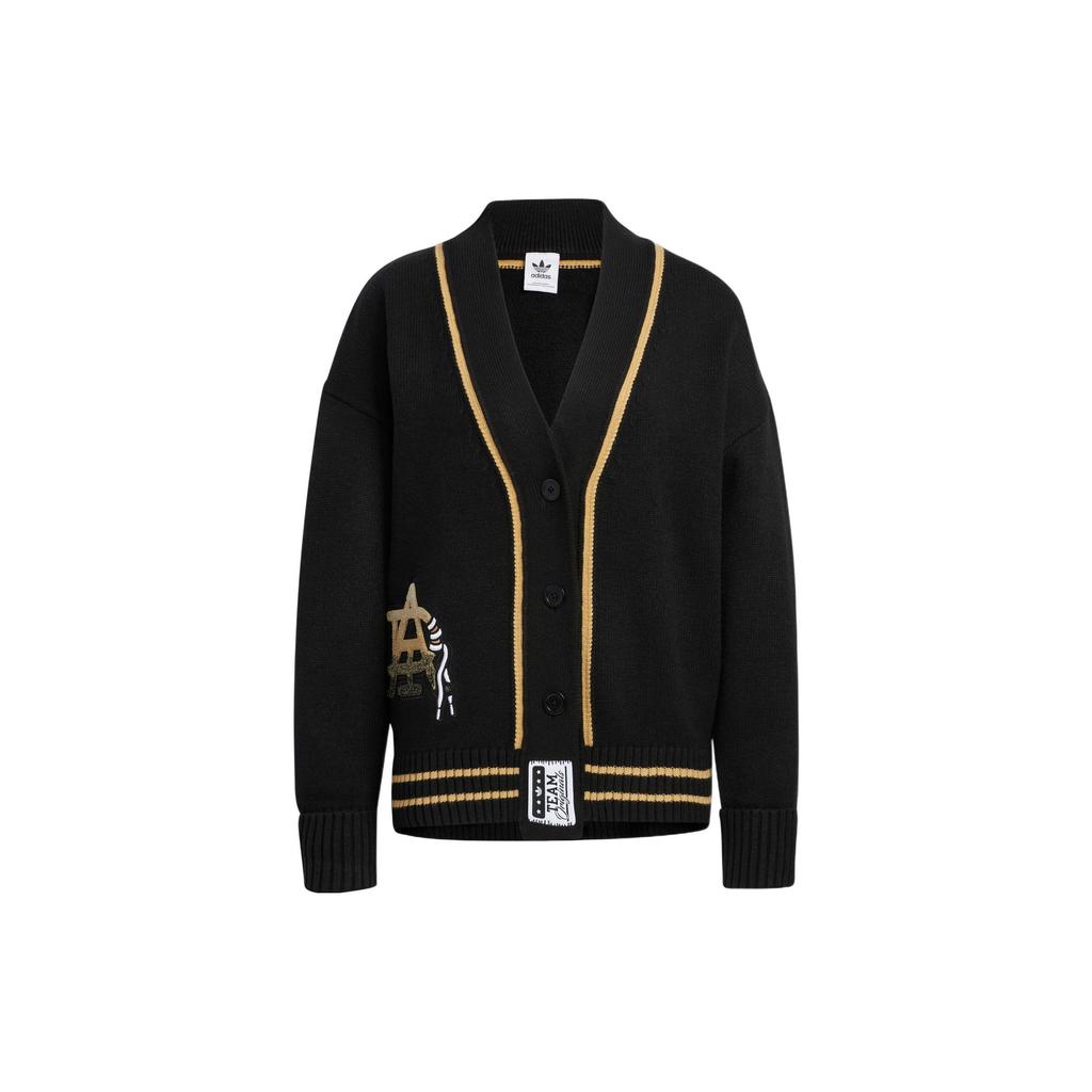 Adidas Originals Solid Color Embroidered Letter Print Sporty Knit Sweater Women Tops Black HS9523