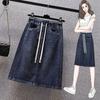 Women's Spring Summer and Autumn Plus Size Thin Section Elastic Elastic Tall Waist Denim Half Body Skirt Thin Versatile A-line Skirt