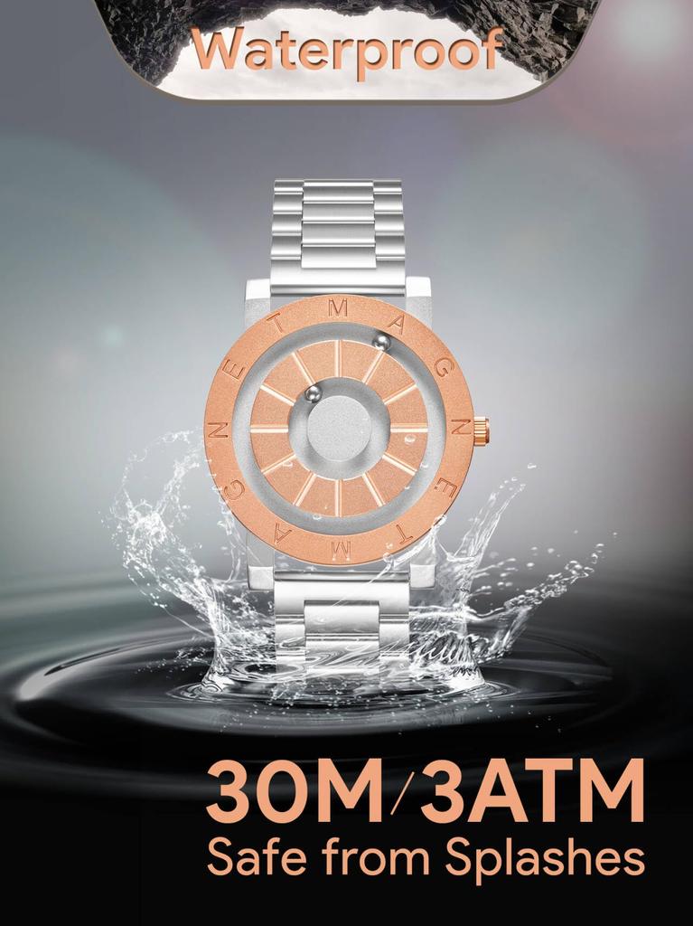 Магнитный кварцевый магнитный шарик 40MM нержавеющая сталь черный [EUTOUR] часы, мужские часы, крутые, простые, повседневные, часы, дизайн, водонепроницаемые, циферблат, ремешок,