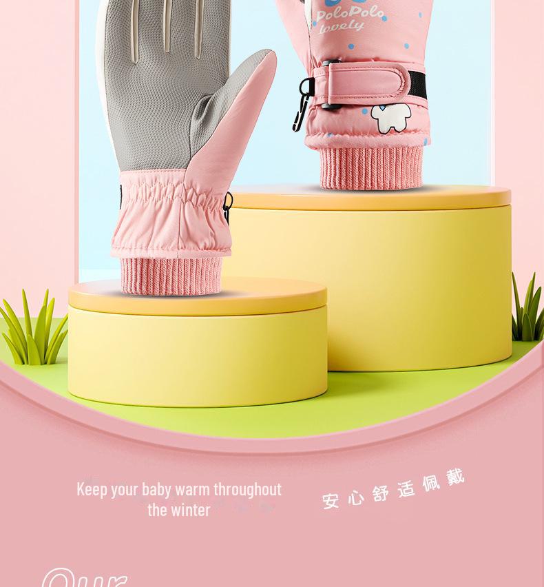 Kids' Winter Touch Screen Ski Gloves - Non-Slip, Windproof, Warm, Five-Finger Design with Velvet Lining