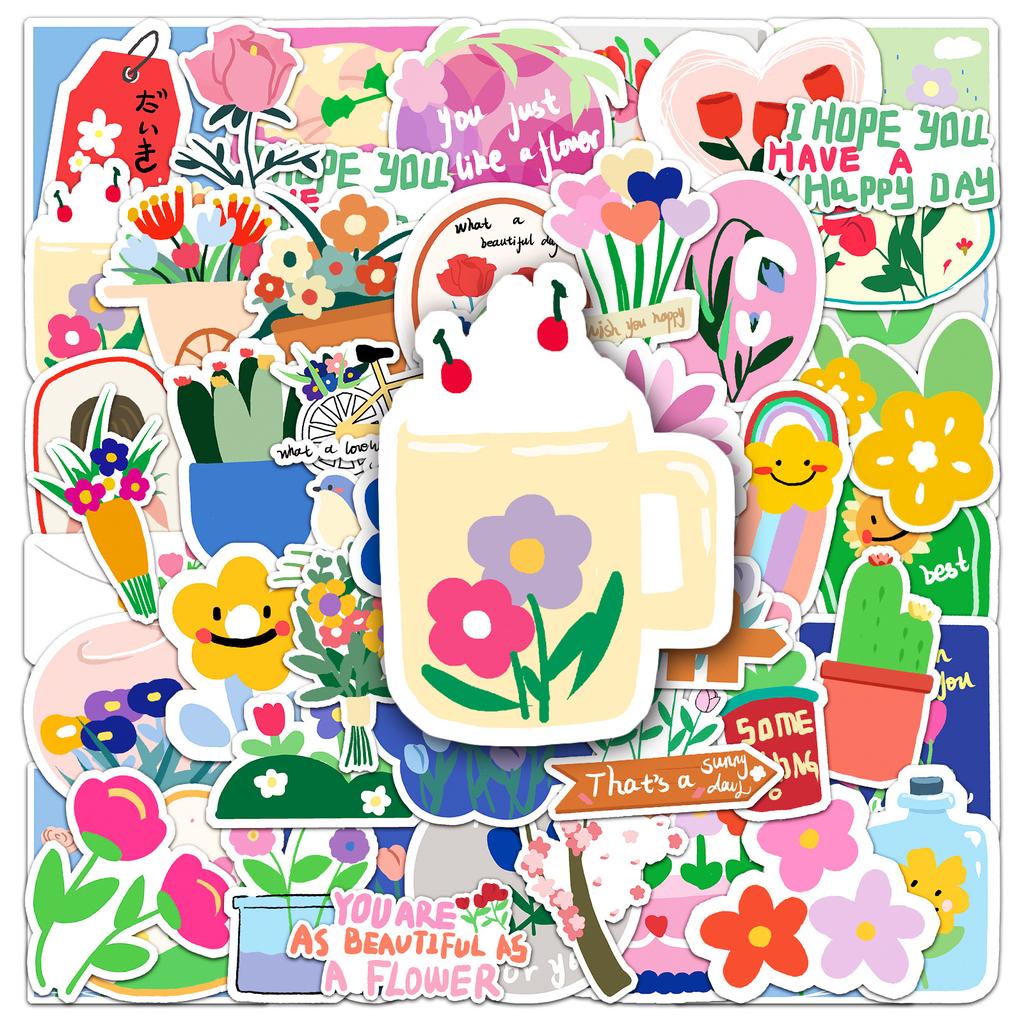 50 раскрашенных вручную мультфильмов с цветочными граффити, оригинальные чехлы для телефонов Guka, креативные DIY, наклейки на чемодан, водонепроницаемые