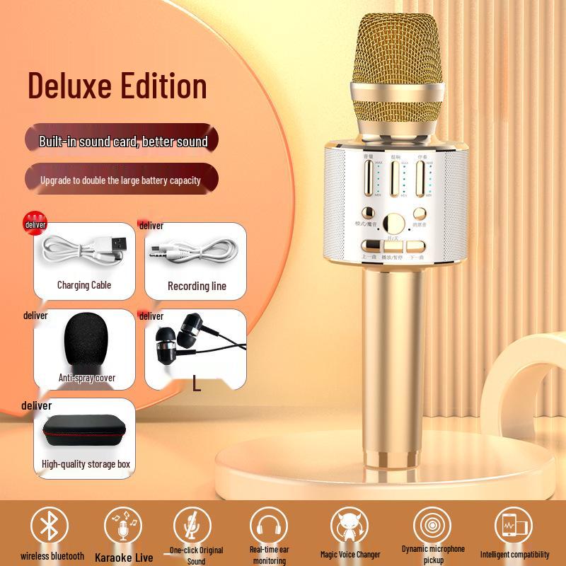 Wireless Bluetooth K-Song Microphone & Speaker with Built-in Sound Card for TV and Mobile