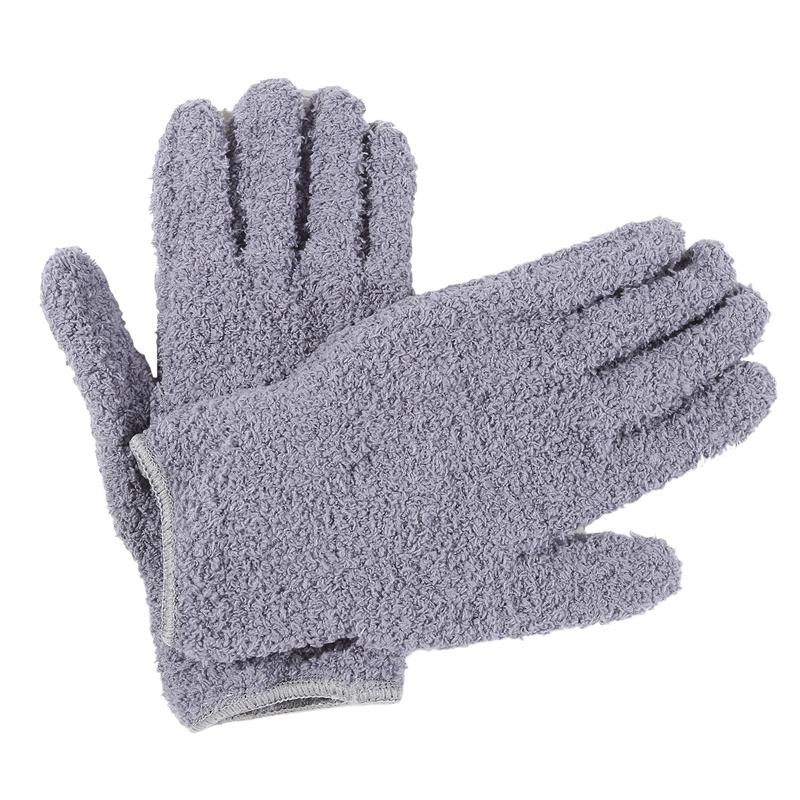 1Pair Cleaning Gloves Microfiber Coral Fleece Car Grooming Gloves Solid Five Finger Dust Removal Housework Absorbent Gloves