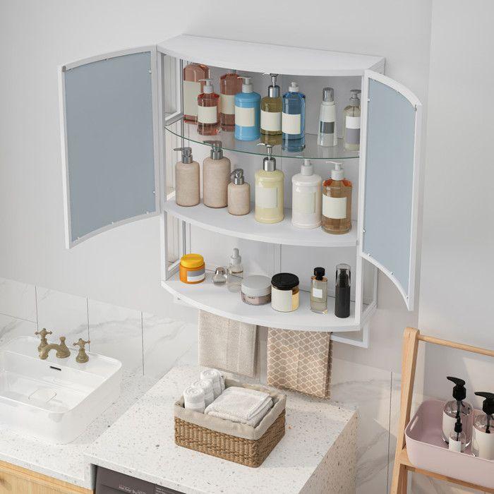 Vitrine moderne - MUVOE - 60 cm - Double porte incurvée - Miroir incassable - Blanc